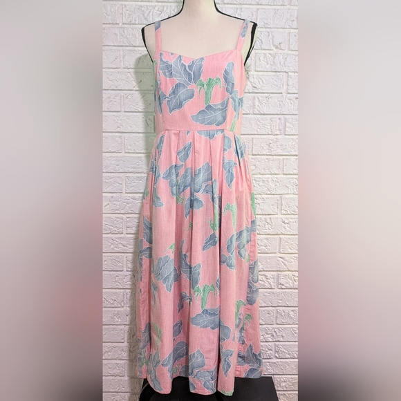 reyn spooner Dresses & Skirts - Vintage Hawaiian Reyn Spooner Tropical Pink & Blue Cotton Bib Dress Swing Skirt